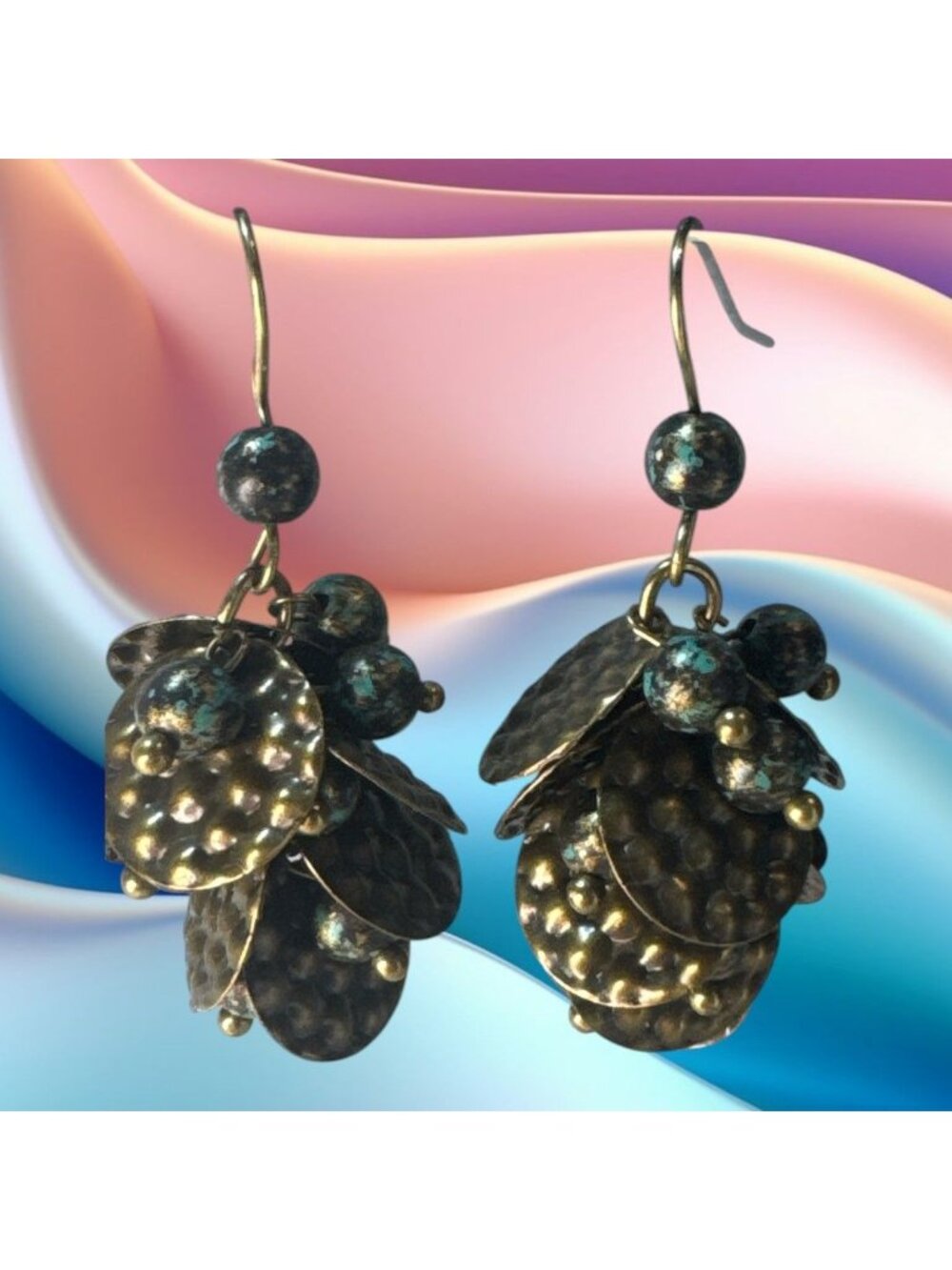 Hammered Metal Dangle Earrings With Patina Accents Boho-Chic Statement Jewelry L